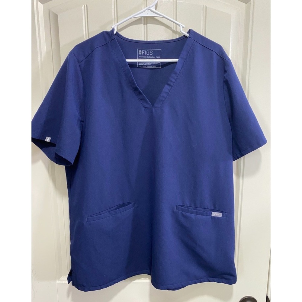 FIGS Scrub Top Womens 2XL XXL Blue Casma Three Pocket V Neck Nursing Medical